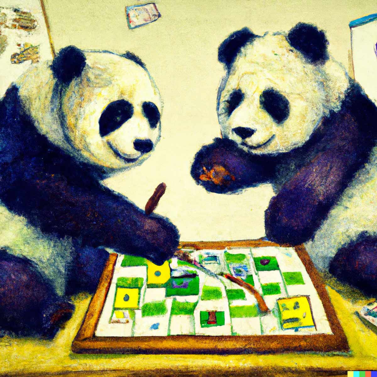 Pandas vergnügen sich mit Spieletipp, generiert mit dall-e