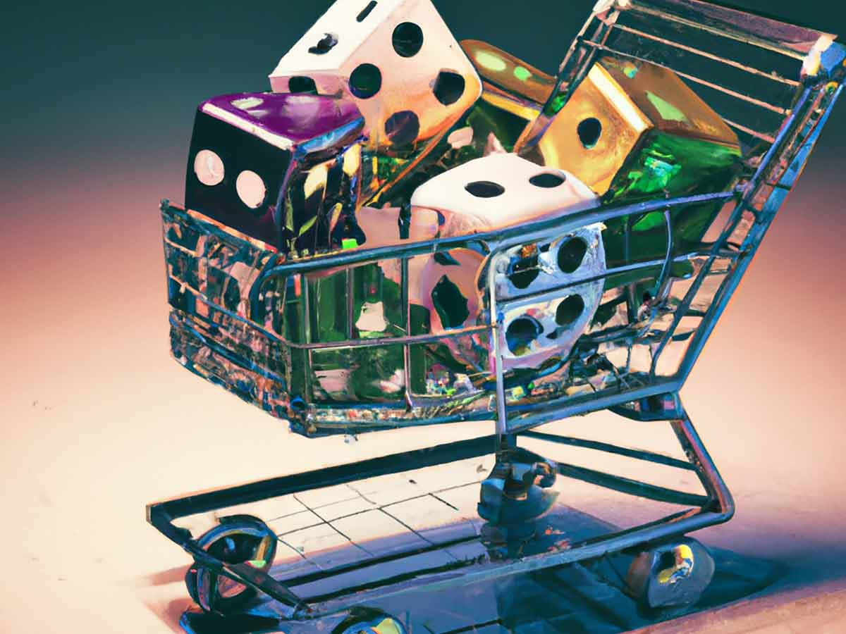Spiele kaufen - würfel im Einkaufswagen - generiert mit dall-e