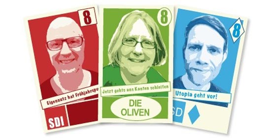 Kartenspiel Stimmvieh mit Klaus Lange, Andrea Meyer und Daniel Müllenbach - Foto Bewitched Spiele